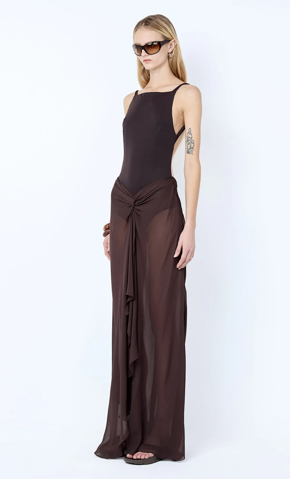 SOLENNE BACKLESS MAXI DRESS - DARK CHOCOLATE sold by bec + bridge product image thumbnail 3