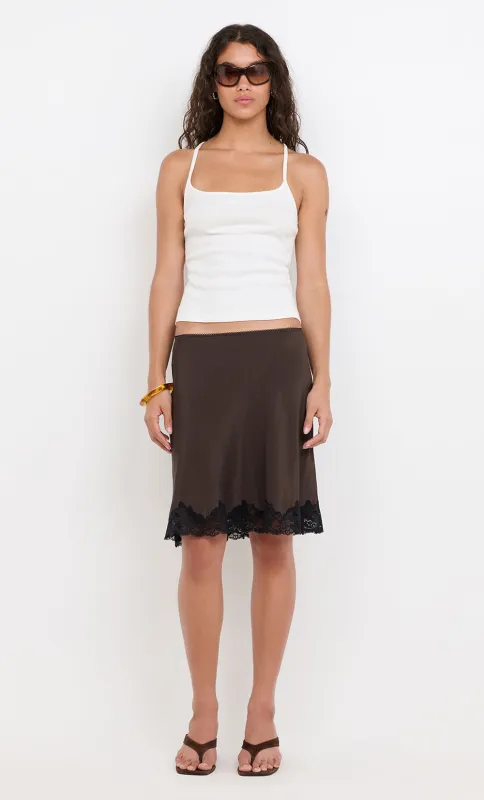 MAISON MIDI SKIRT - DARK CHOC/BLACK made by bec + bridge