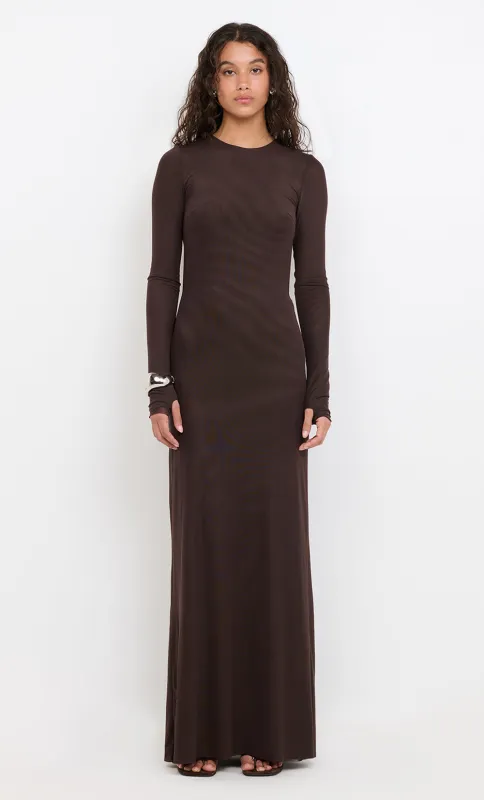 JUNIPER LONG SLEEVE MAXI DRESS - DARK CHOCOLATE made by bec + bridge