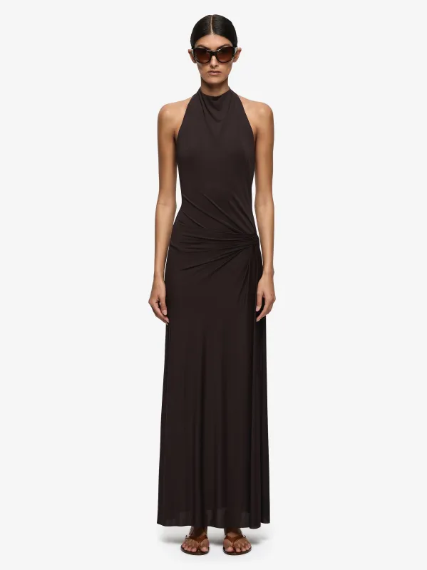 COURT HALTER MAXI DRESS - DARK CHOCOLATE made by bec + bridge