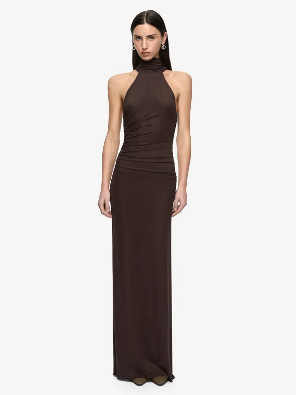 XANTHI HALTER MAXI DRESS - BITTER CHOC made by bec + bridge