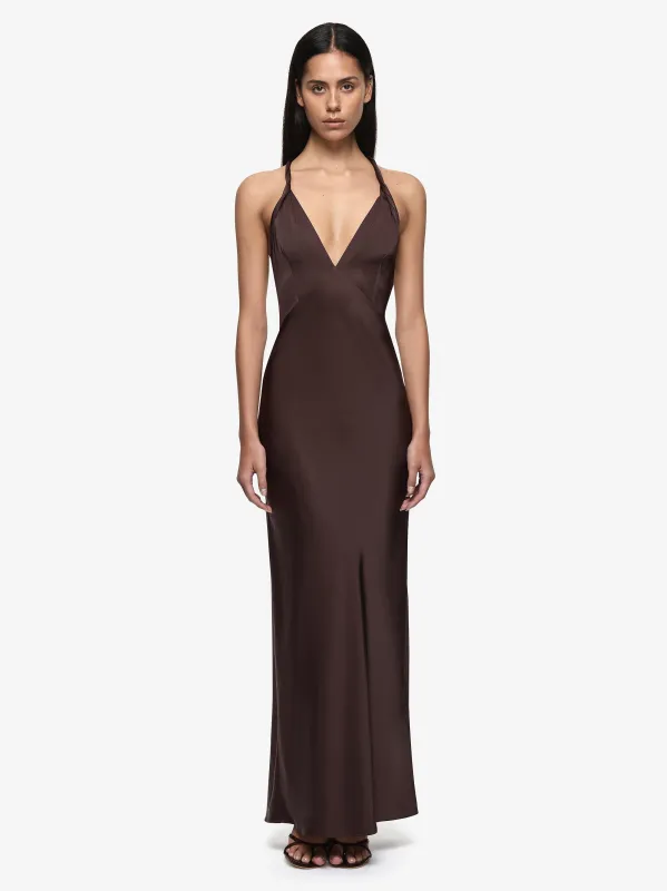 DAKOTA V MAXI DRESS - DARK CHOCOLATE made by bec + bridge