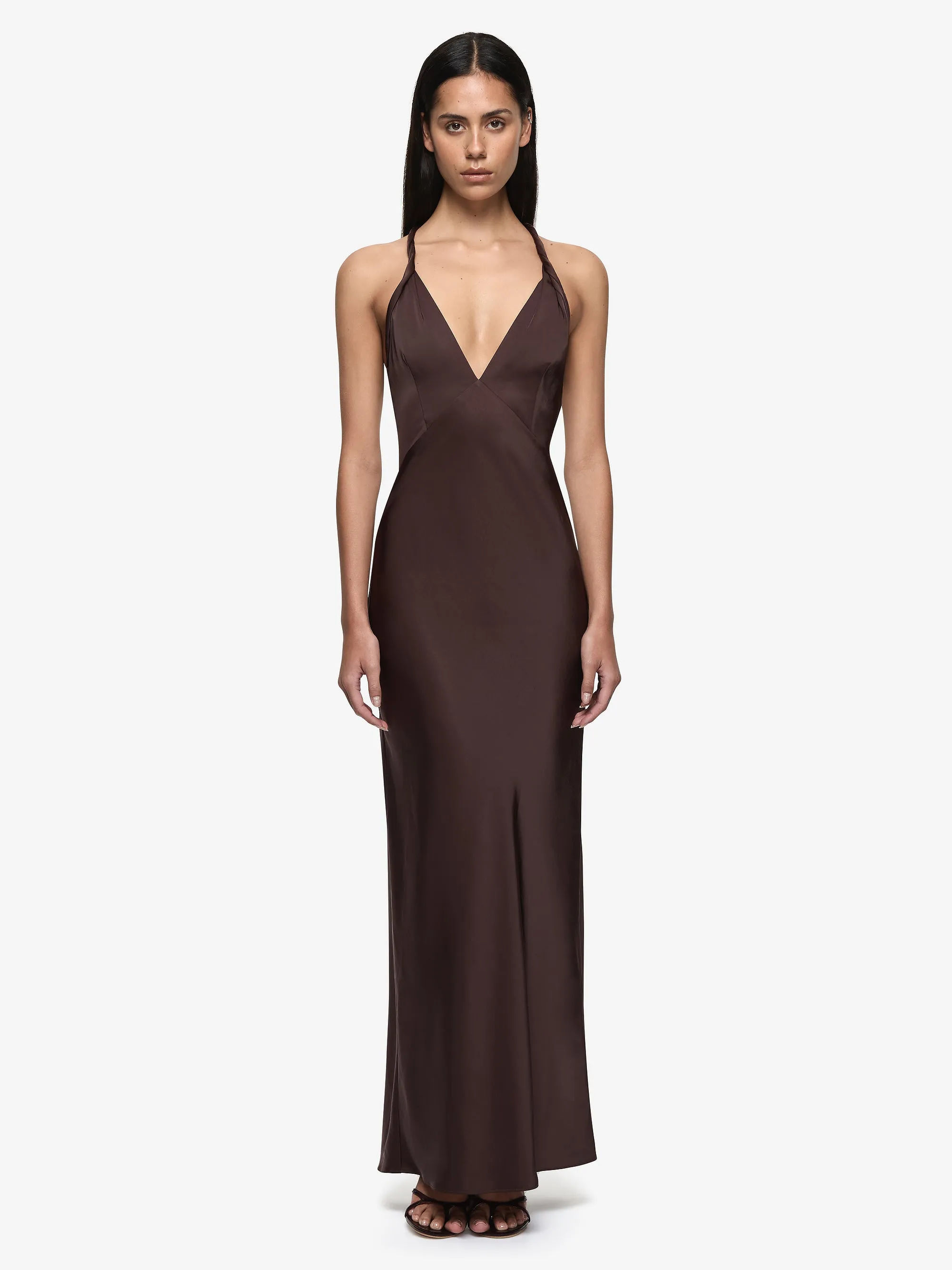 DAKOTA V MAXI DRESS - DARK CHOCOLATE sold by bec + bridge