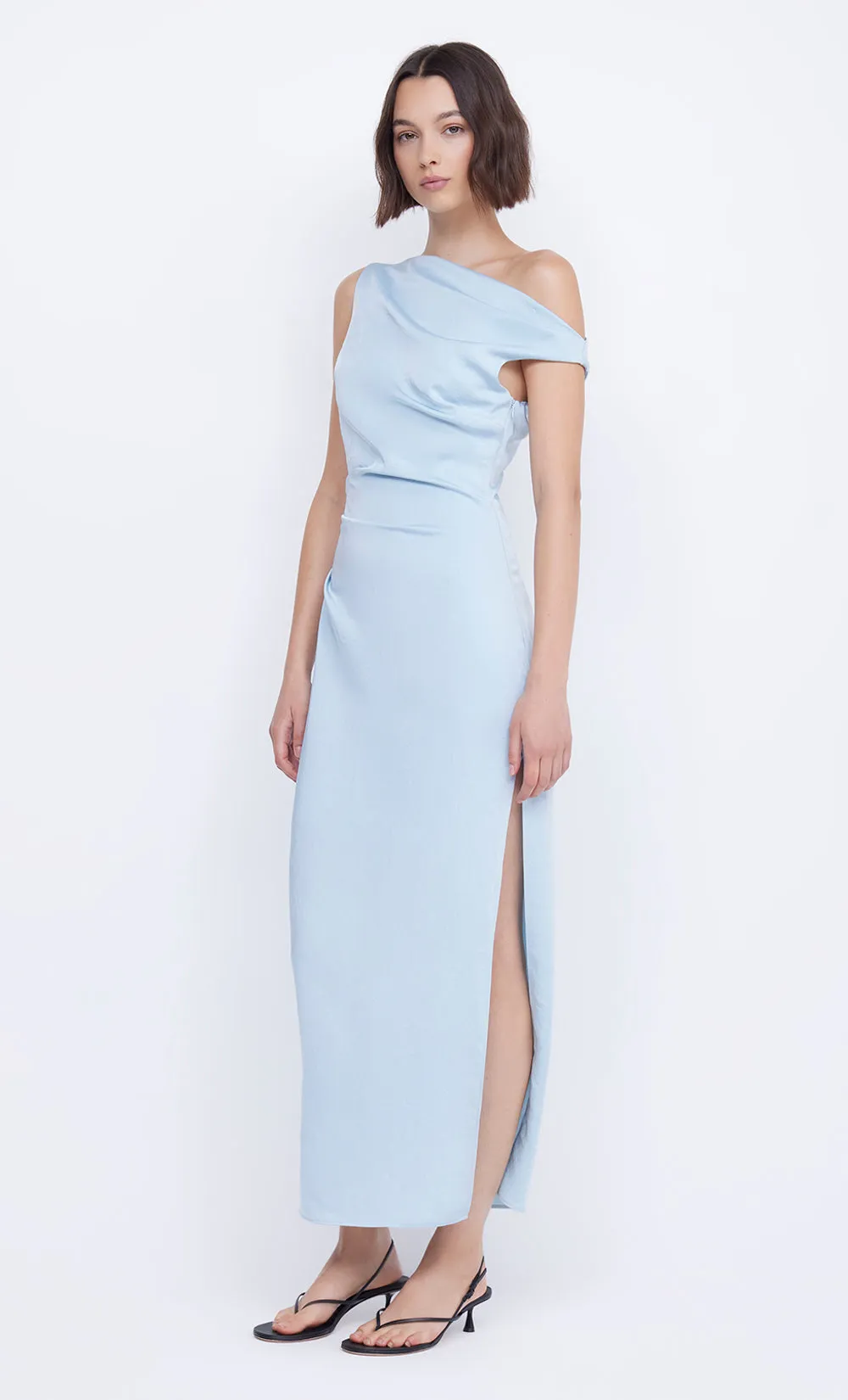 ROCHELLE ASYM MIDI DRESS - DOLPHIN BLUE sold by bec + bridge product image thumbnail 4