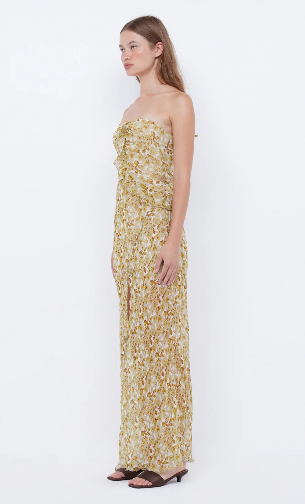 OPAL STRAPLESS MAXI DRESS - GOLDEN BLURRED FLORAL sold by bec + bridge product image thumbnail 3