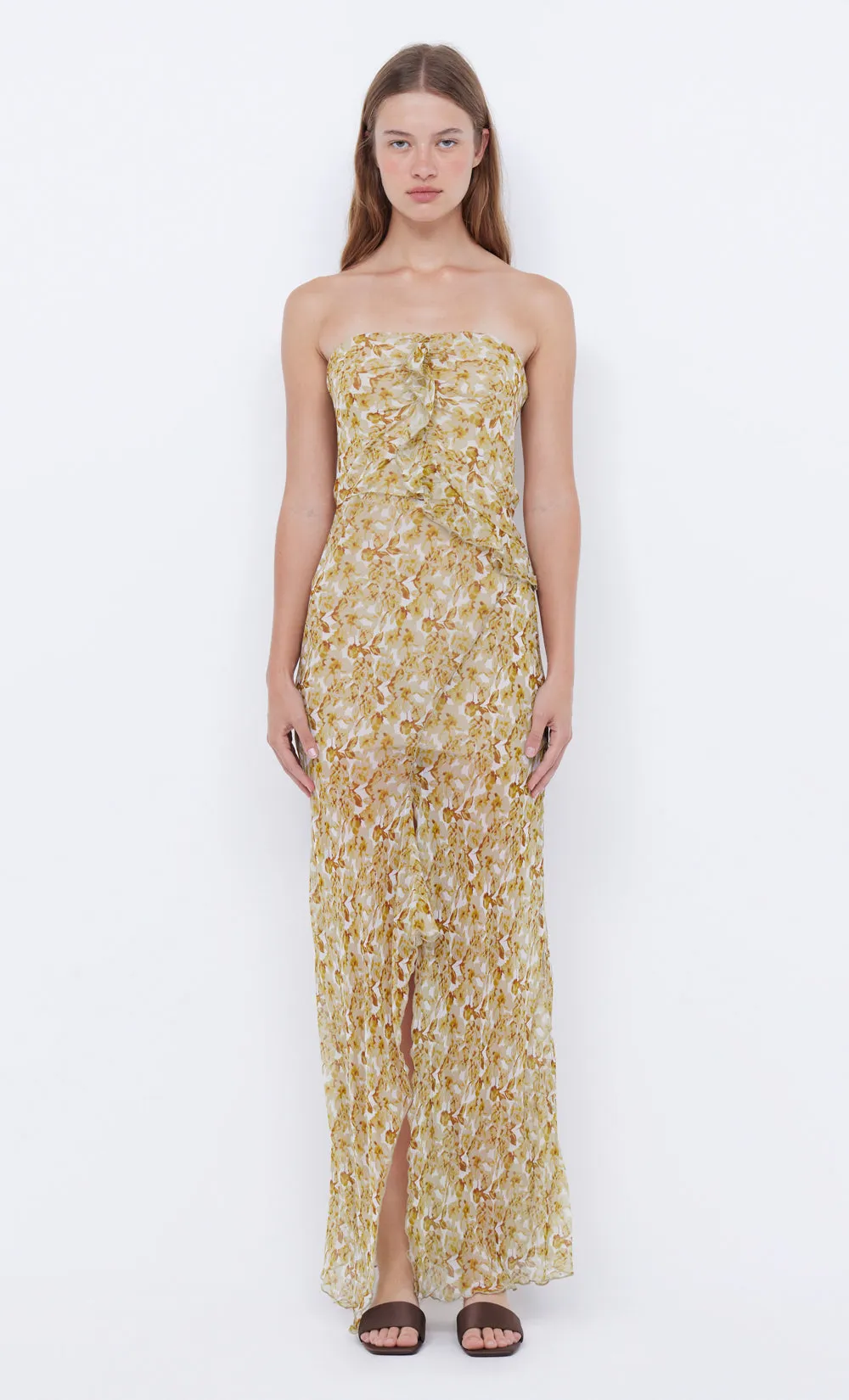 OPAL STRAPLESS MAXI DRESS - GOLDEN BLURRED FLORAL sold by bec + bridge