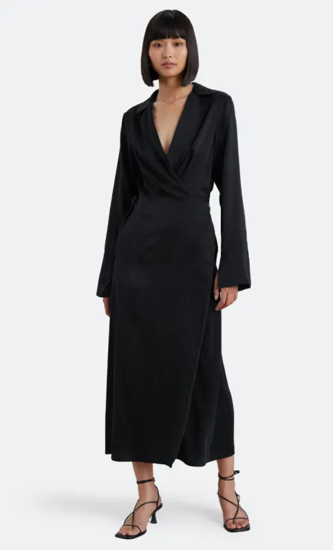 AMBER LONG SLEEVE WRAP MAXI DRESS - BLACK sold by bec + bridge