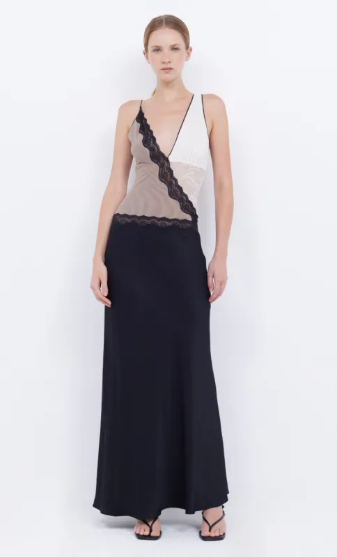 ABRIELLE LACE MAXI DRESS - BLACK/TAUPEE/IVORY sold by bec + bridge