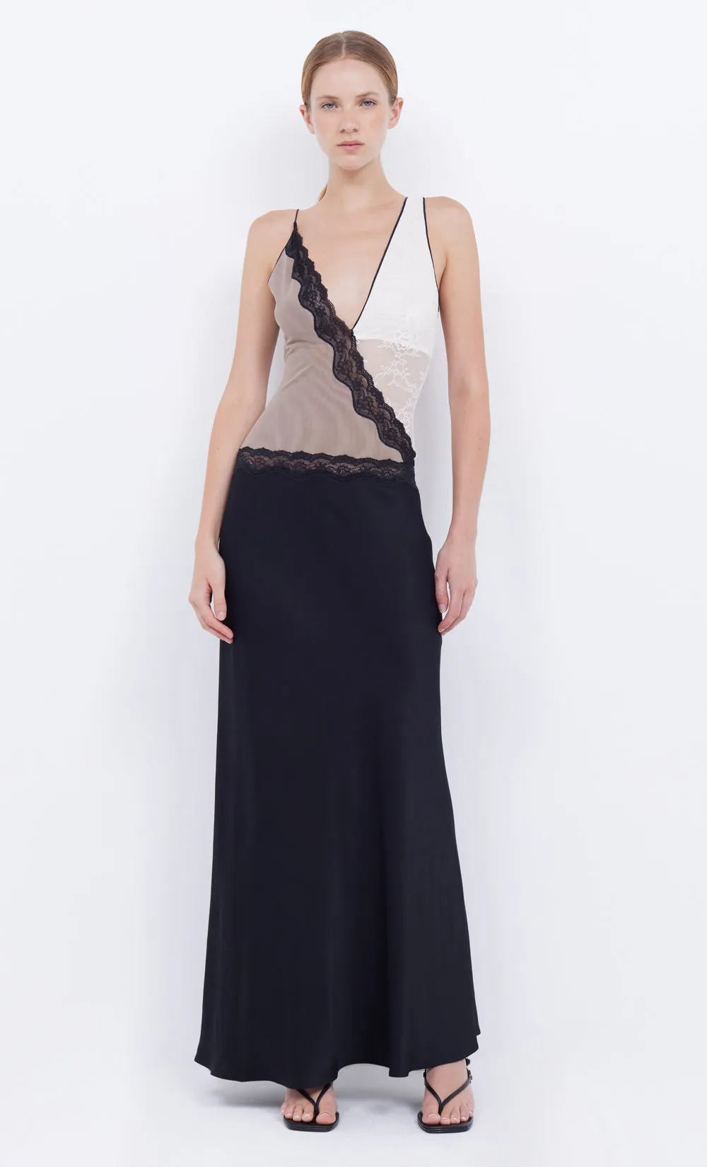 ABRIELLE LACE MAXI DRESS - BLACK/TAUPEE/IVORY sold by bec + bridge