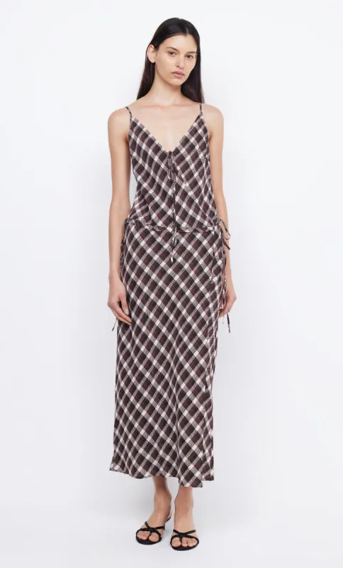CHIARA WRAP MAXI DRESS - BASKET WEAVE CHECK sold by bec + bridge