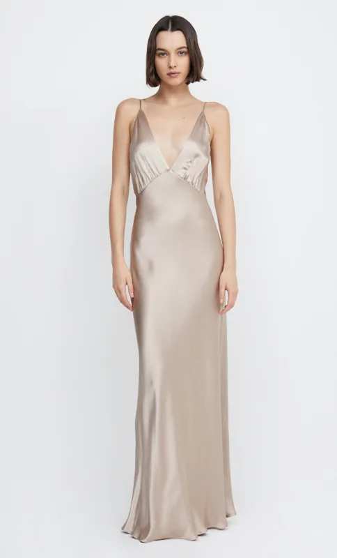 LORELAI V MAXI DRESS - SMOKE TAUPE sold by bec + bridge