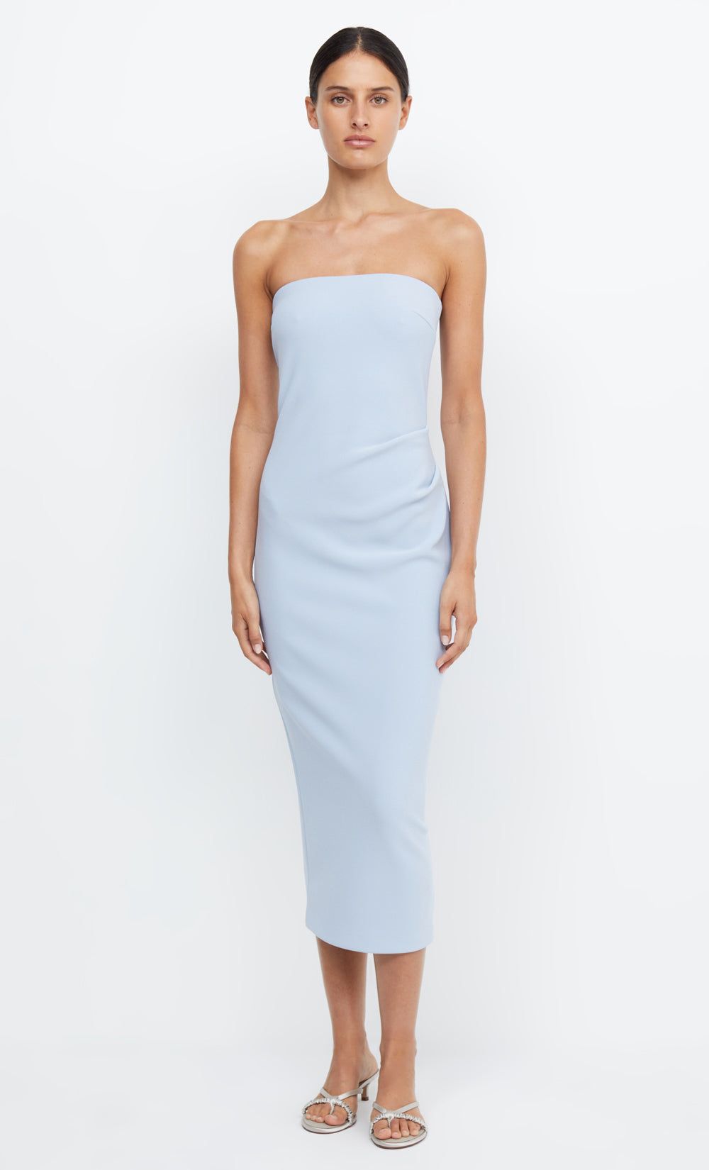 BE MINE STRAPLESS MIDI DRESS - DUSTY BLUE sold by bec + bridge