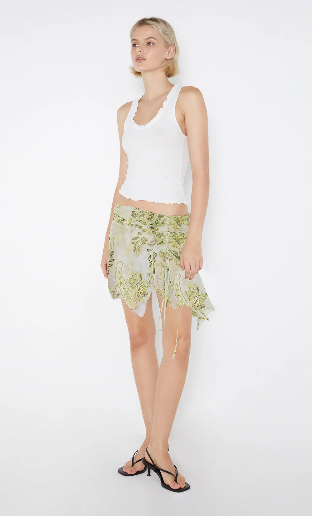 LYLOU GATHERED MINI SKIRT - LEMON PAISLEY | Parallel