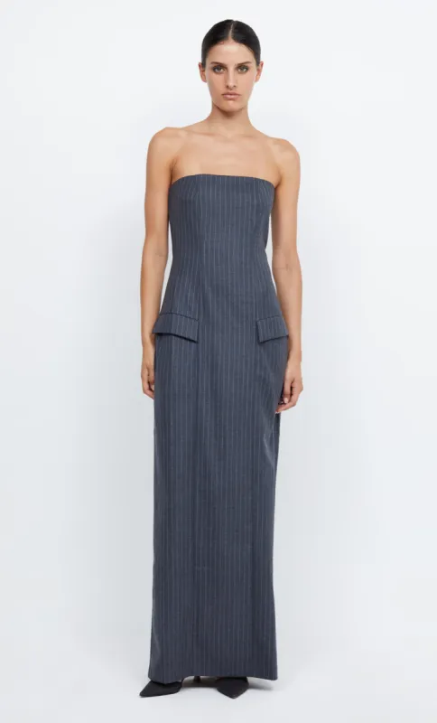 PINE STRAPLESS MAXI DRESS - CHARCOAL PINSTRIPE sold by bec + bridge