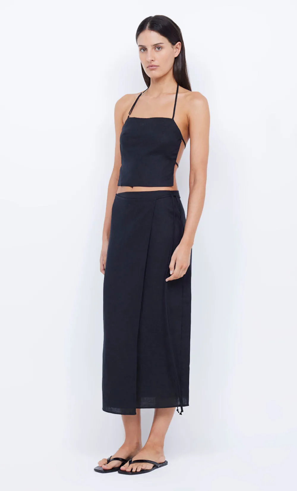 JAYDEN WRAP MIDI SKIRT - BLACK sold by bec + bridge