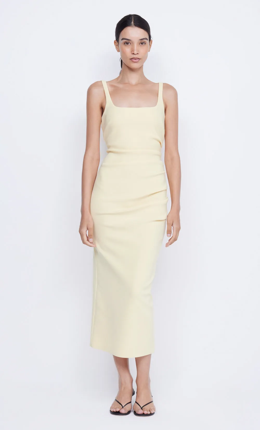 KARINA TUCK MIDI DRESS - BUTTER YELLOW sold by bec + bridge
