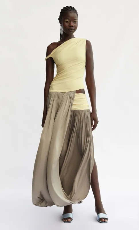 SERENE BOATNECK MAXI DRESS - CITRUS/ TAUPE sold by bec + bridge