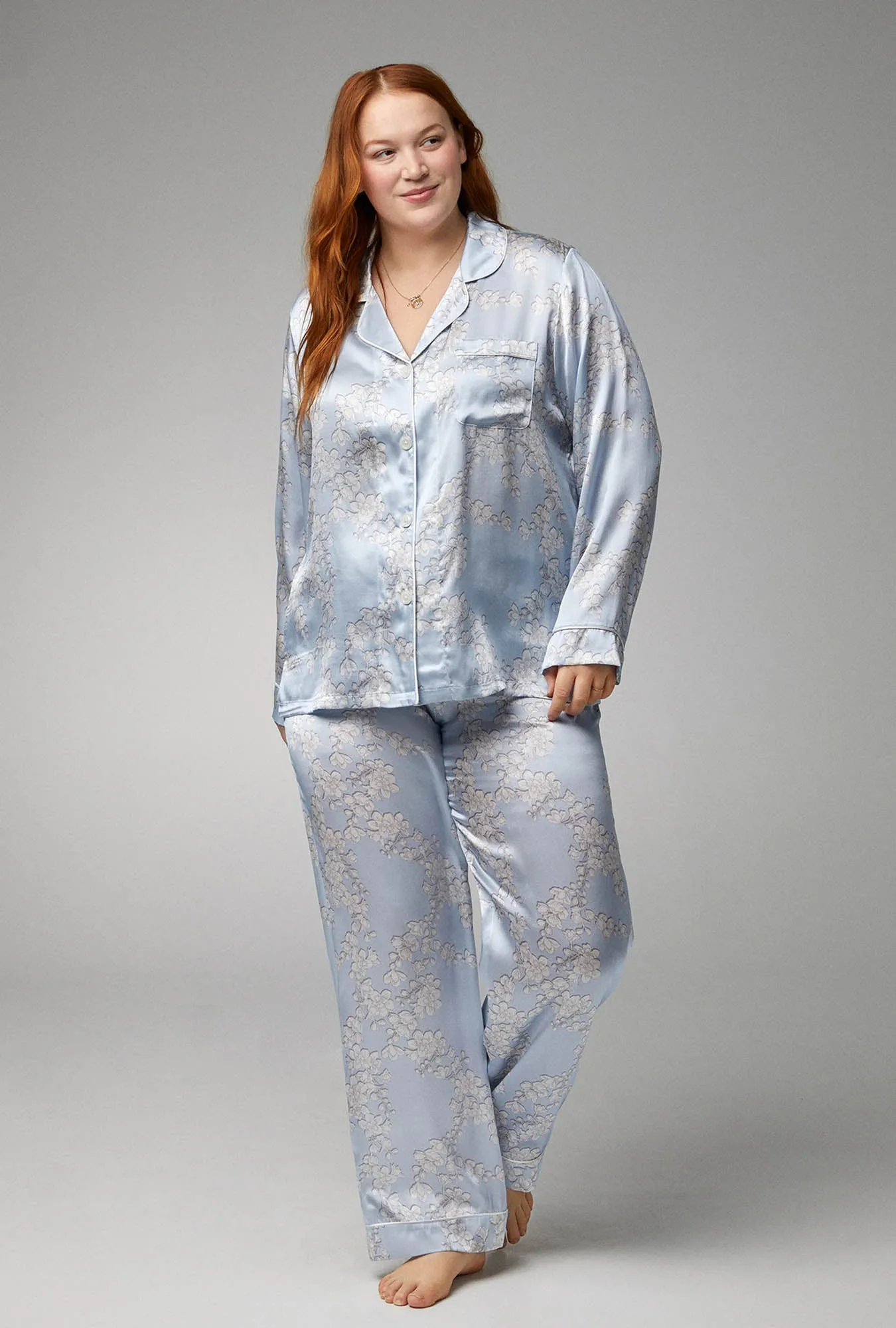 Renee's Blossom Long Sleeve Classic Woven Silk Satin PJ Set sold by BedHead product image thumbnail 5