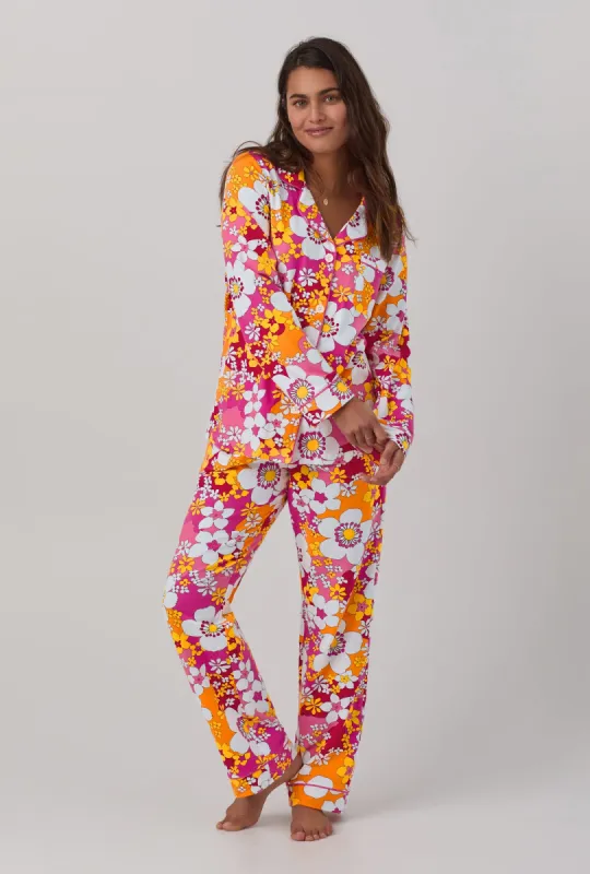 BedHead x Trina Turk Bali Pink Floral Women's Long Sleeve Classic Stretch Jersey PJ Set sold by BedHead