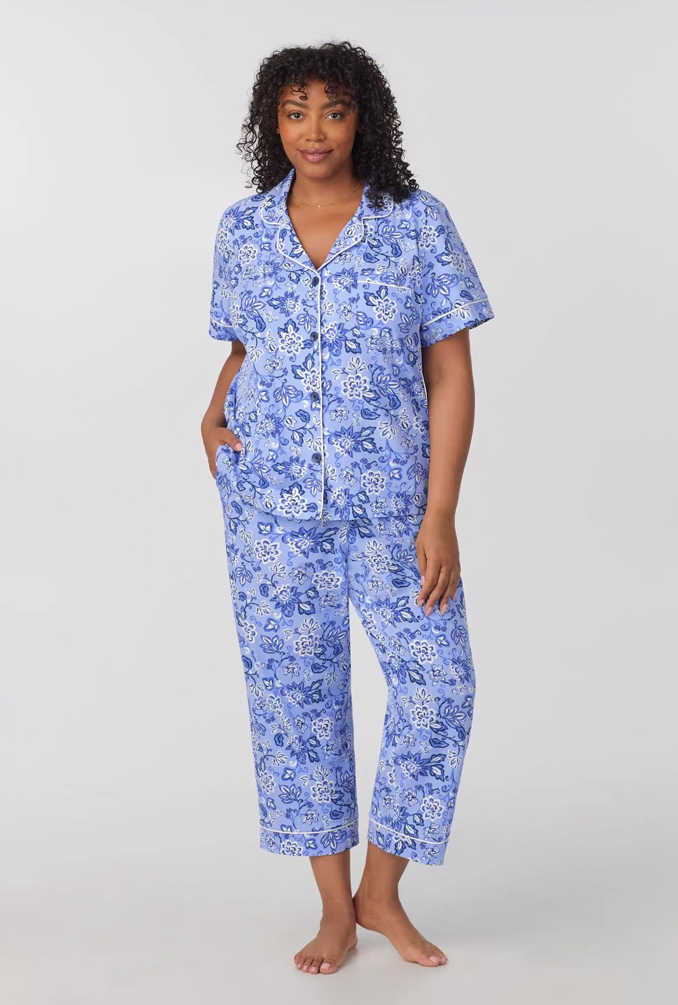 Blue Desert Flowers Short Sleeve Classic Stretch Jersey Cropped PJ Set sold by BedHead product image thumbnail 5