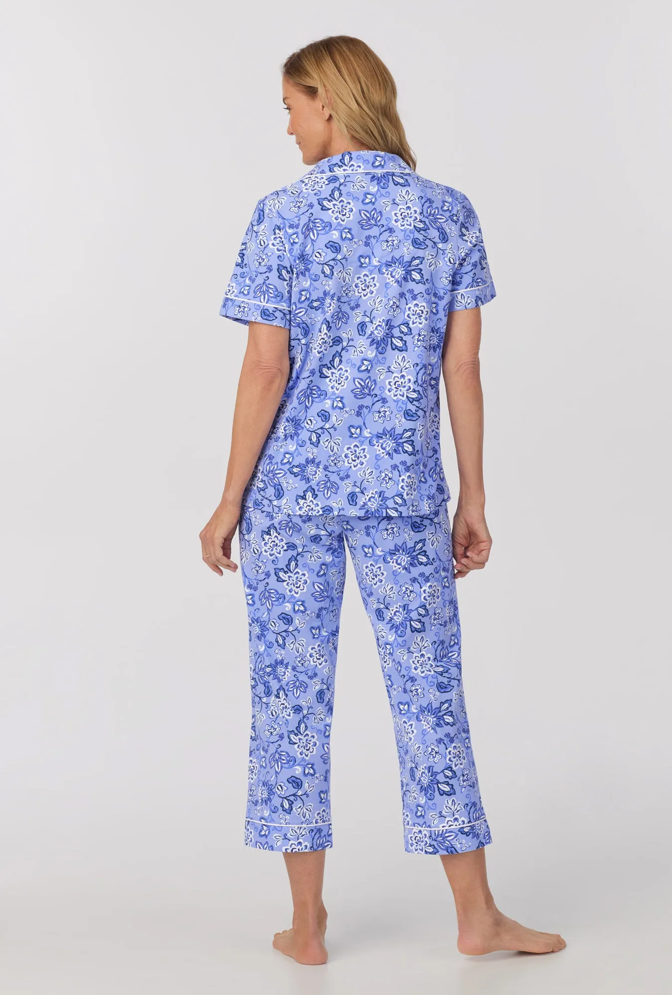 Blue Desert Flowers Short Sleeve Classic Stretch Jersey Cropped PJ Set sold by BedHead product image thumbnail 4