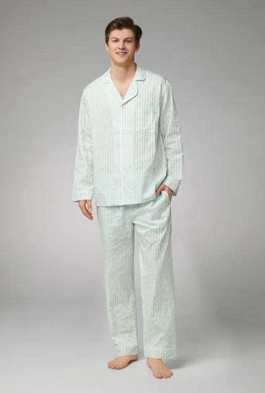 Mint 3D Stripe Men's Long Sleeve Classic Woven Cotton Poplin PJ Set sold by BedHead