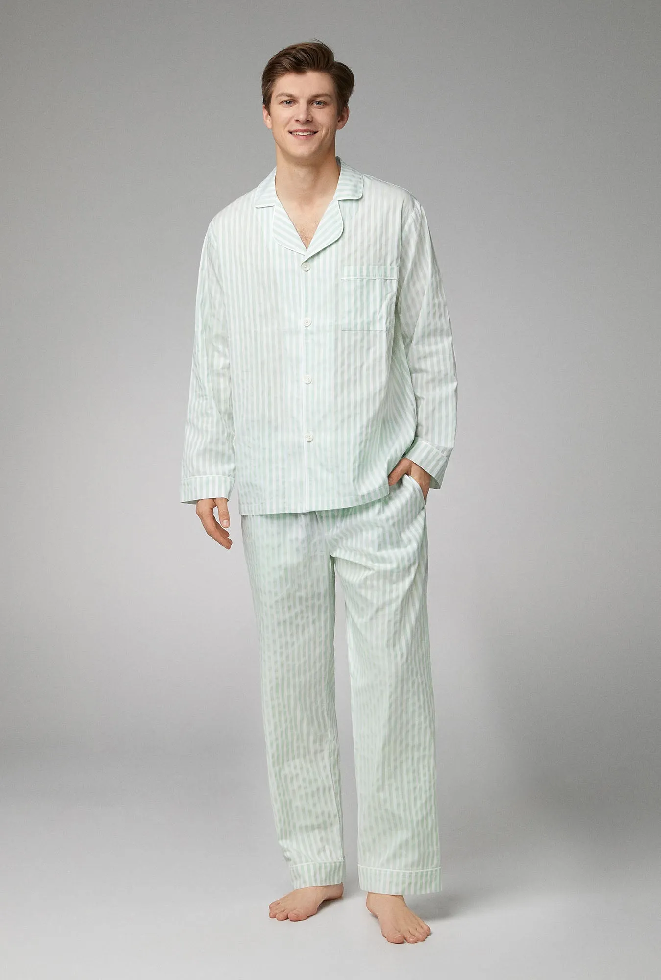 Mint 3D Stripe Men's Long Sleeve Classic Woven Cotton Poplin PJ Set sold by BedHead