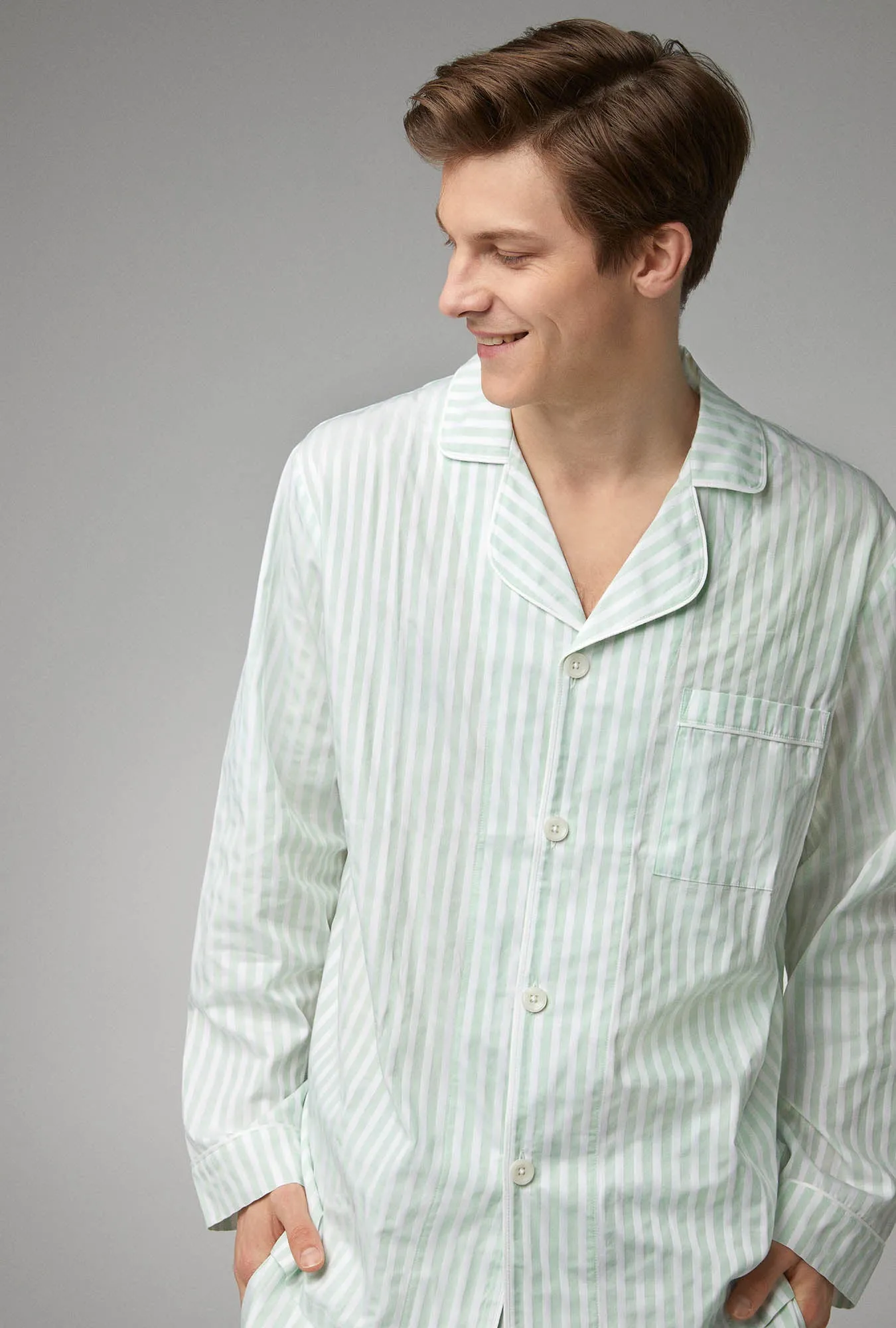 Mint 3D Stripe Men's Long Sleeve Classic Woven Cotton Poplin PJ Set sold by BedHead product image thumbnail 2