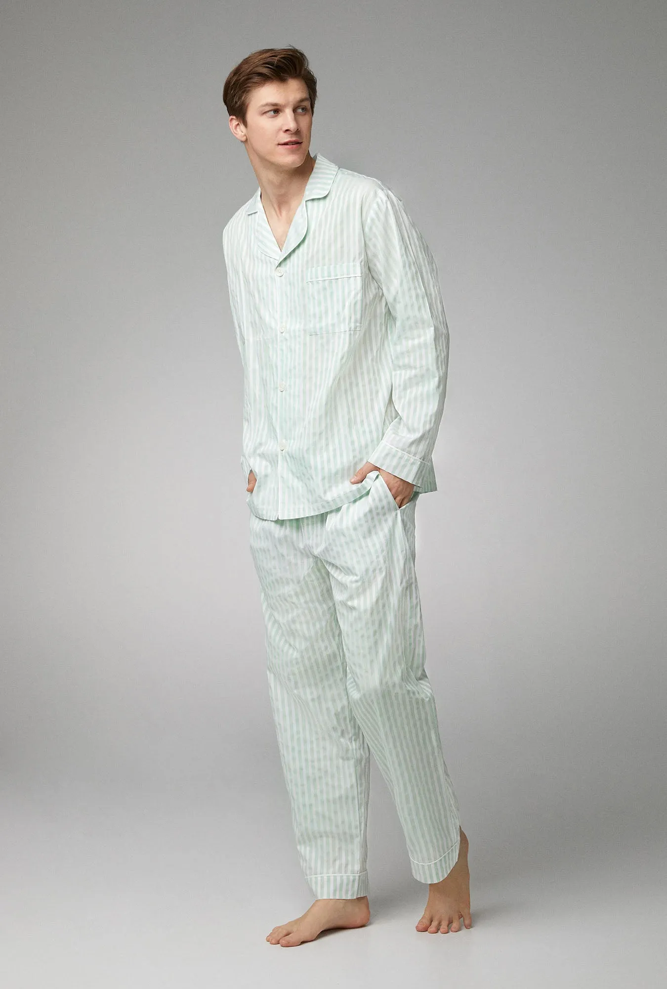 Mint 3D Stripe Men's Long Sleeve Classic Woven Cotton Poplin PJ Set sold by BedHead product image thumbnail 3