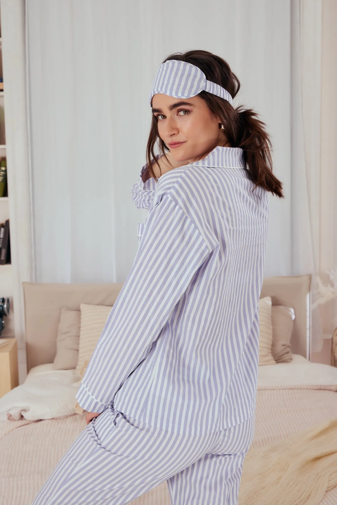 Blue Signature Stripe Long Sleeve Classic Woven Cotton Sateen PJ Set sold by BedHead product image thumbnail 2