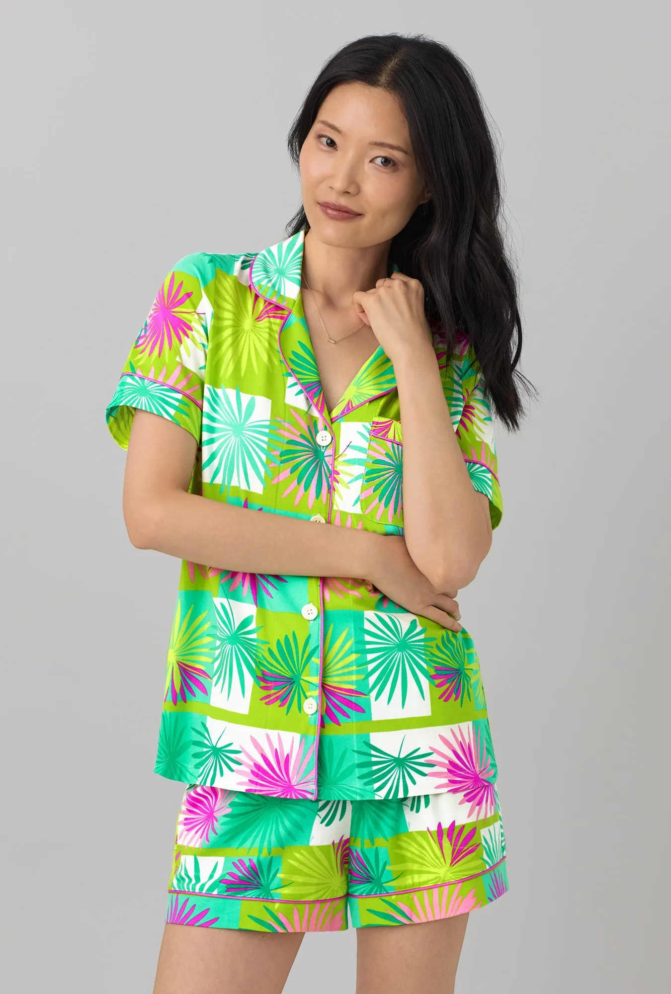 BedHead x Trina Turk Tropical Tile Women's Short Sleeve Classic Shorty Stretch Jersey PJ Set sold by BedHead product image thumbnail 5