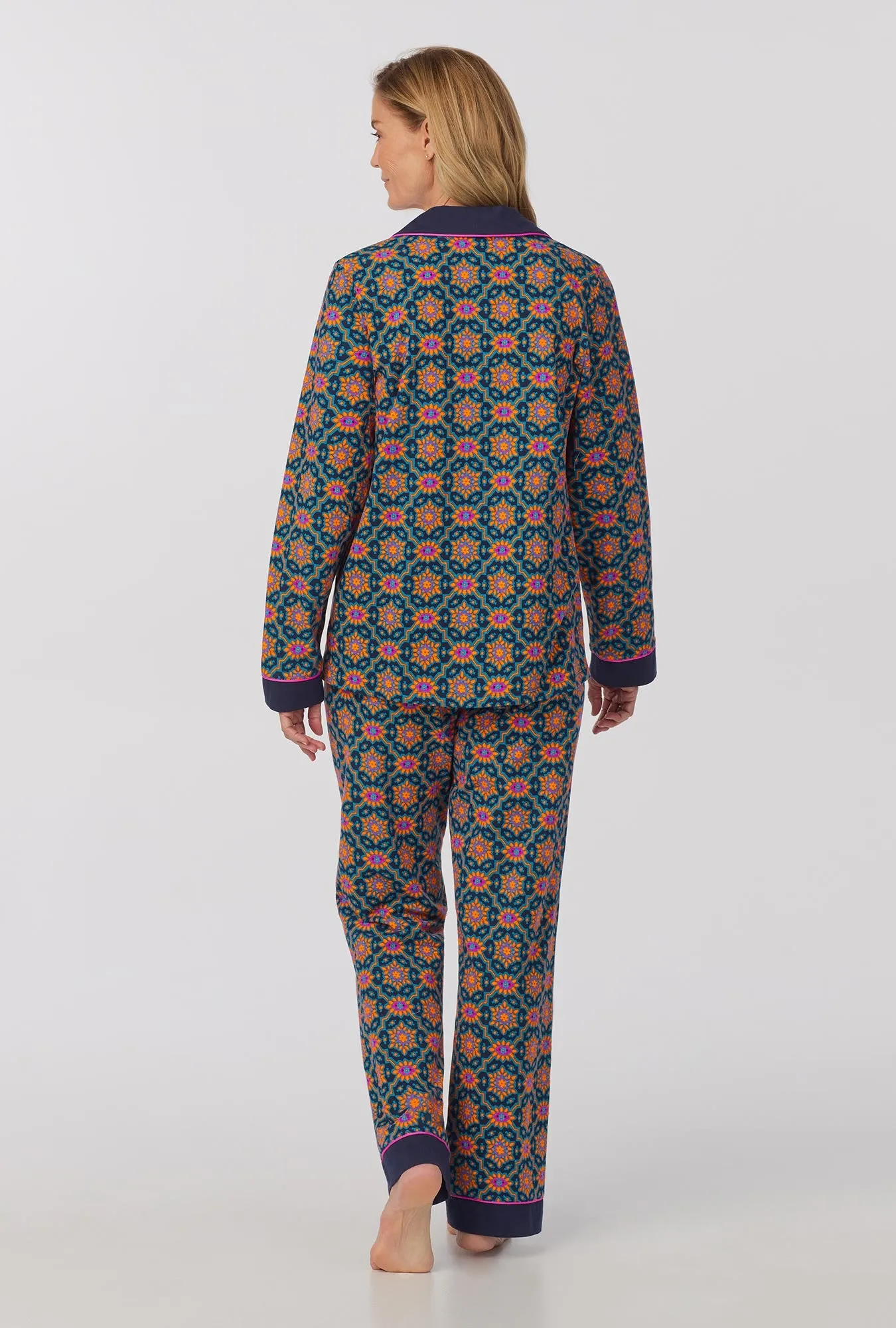 BedHead x Trina Turk Navy Royal Foulard Women's Long Sleeve Classic Stretch Jersey PJ Set sold by BedHead product image thumbnail 4