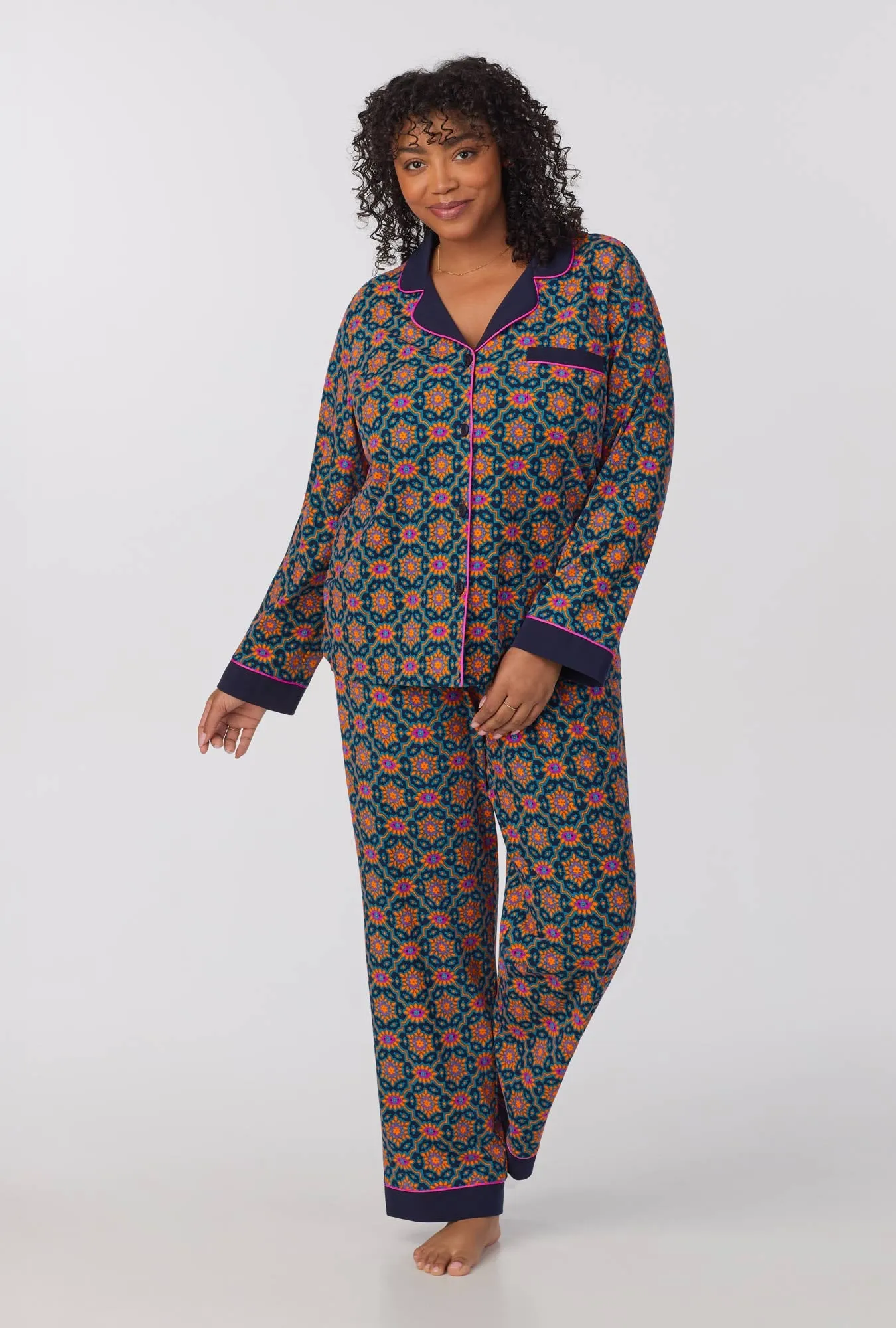 BedHead x Trina Turk Navy Royal Foulard Women's Long Sleeve Classic Stretch Jersey PJ Set sold by BedHead product image thumbnail 5