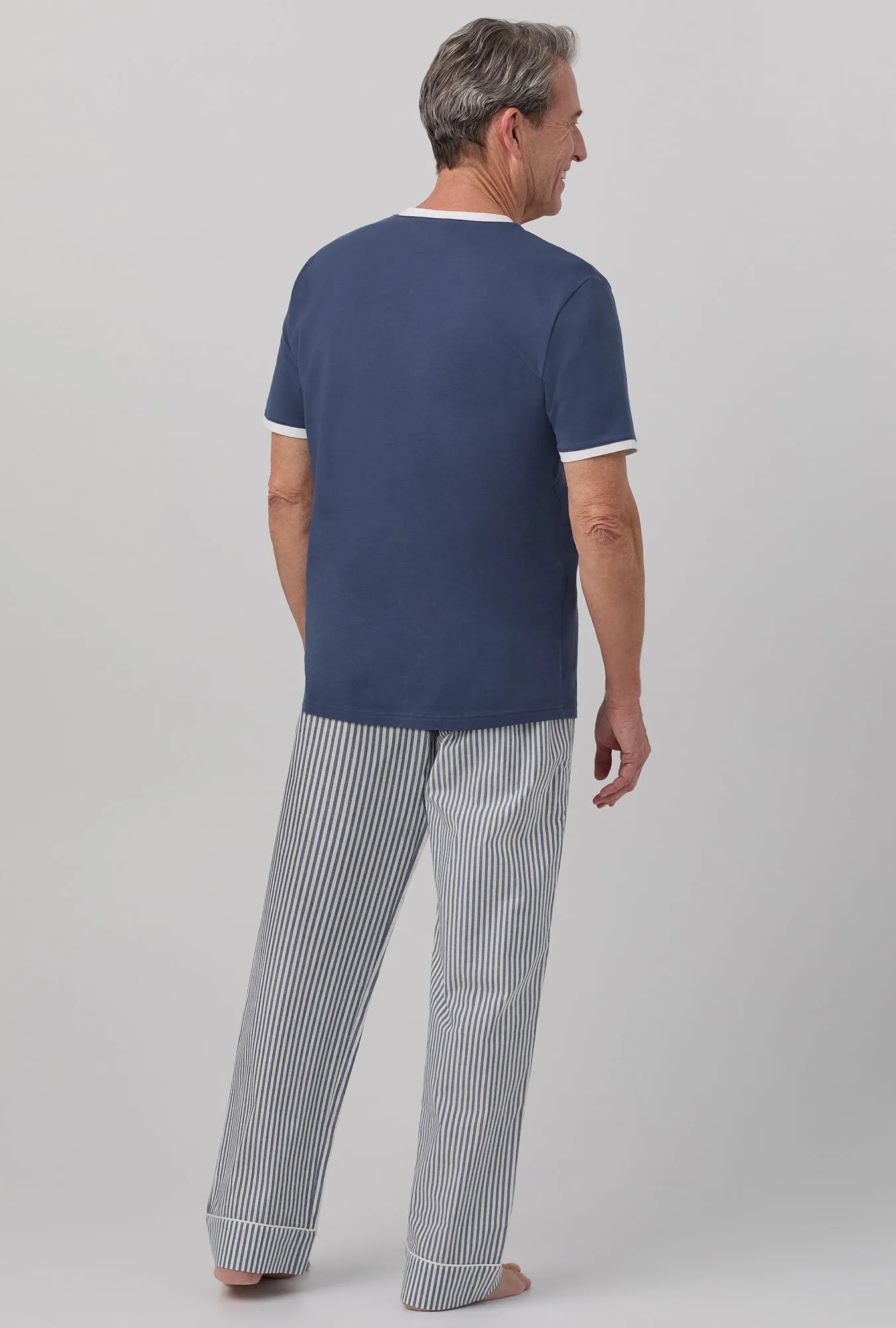 Blue South Shore Stripe Men's Short Sleeve Tee Woven Cotton Poplin PJ Set sold by BedHead product image thumbnail 4