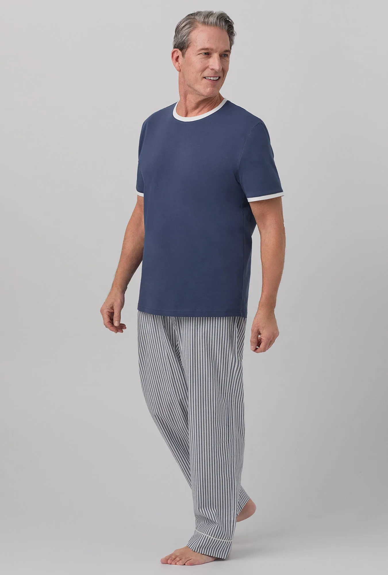 Blue South Shore Stripe Men's Short Sleeve Tee Woven Cotton Poplin PJ Set sold by BedHead product image thumbnail 3