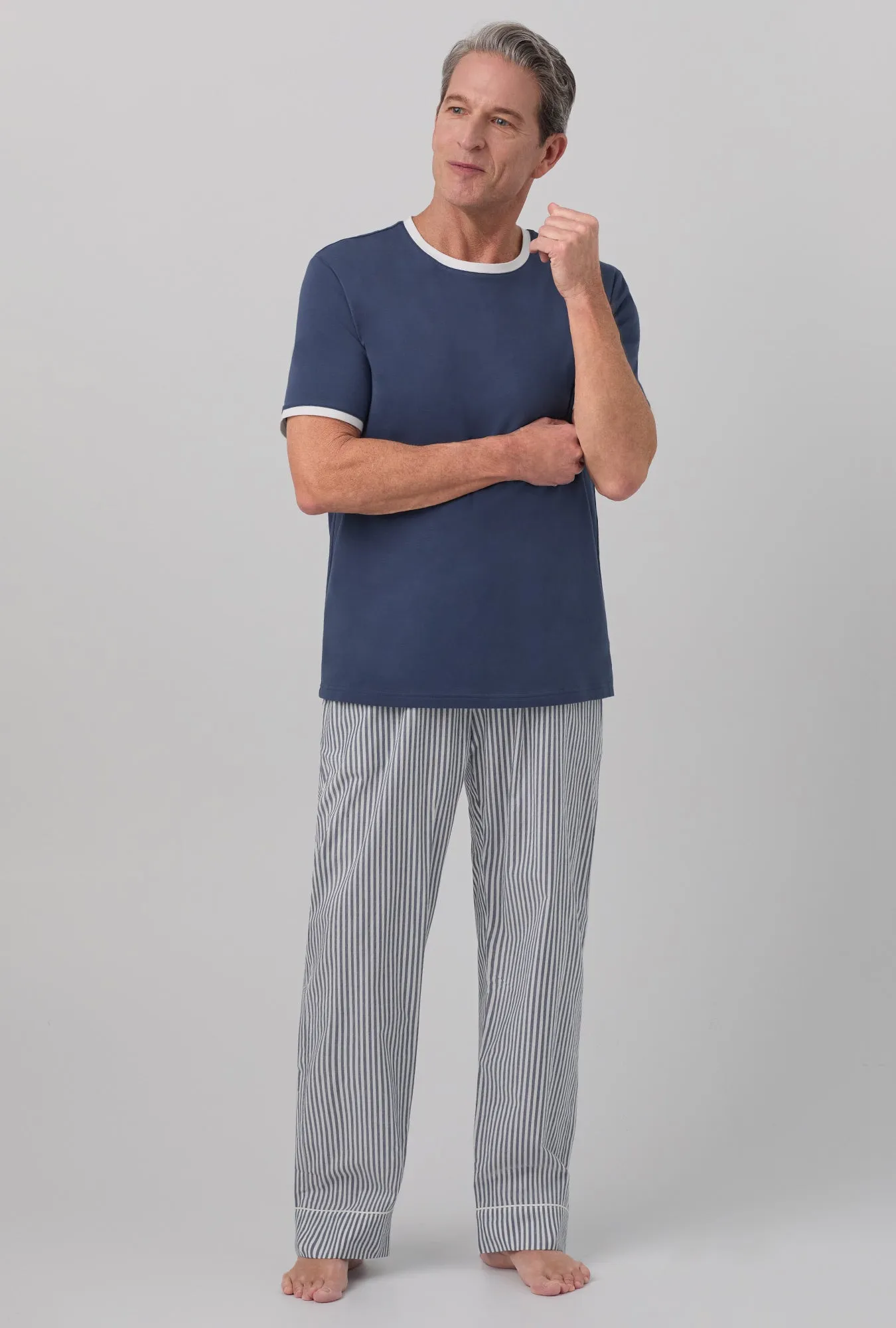 Blue South Shore Stripe Men's Short Sleeve Tee Woven Cotton Poplin PJ Set sold by BedHead product image thumbnail 2