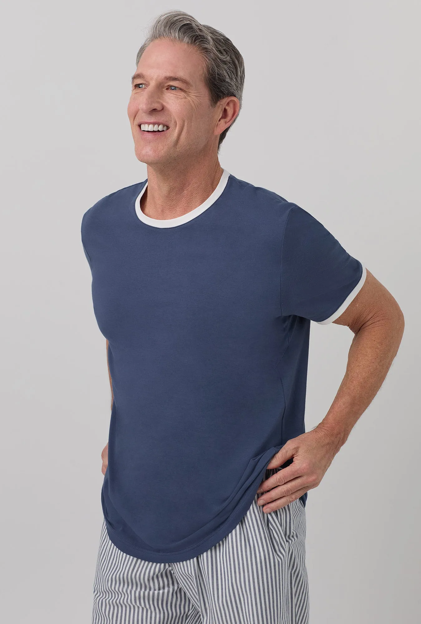 Blue South Shore Stripe Men's Short Sleeve Tee Woven Cotton Poplin PJ Set sold by BedHead product image thumbnail 5