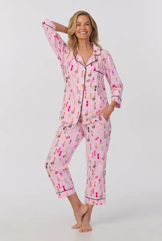 Pretty In Pink 3/4 Sleeve Classic Stretch Jersey Cropped PJ Set sold by BedHead