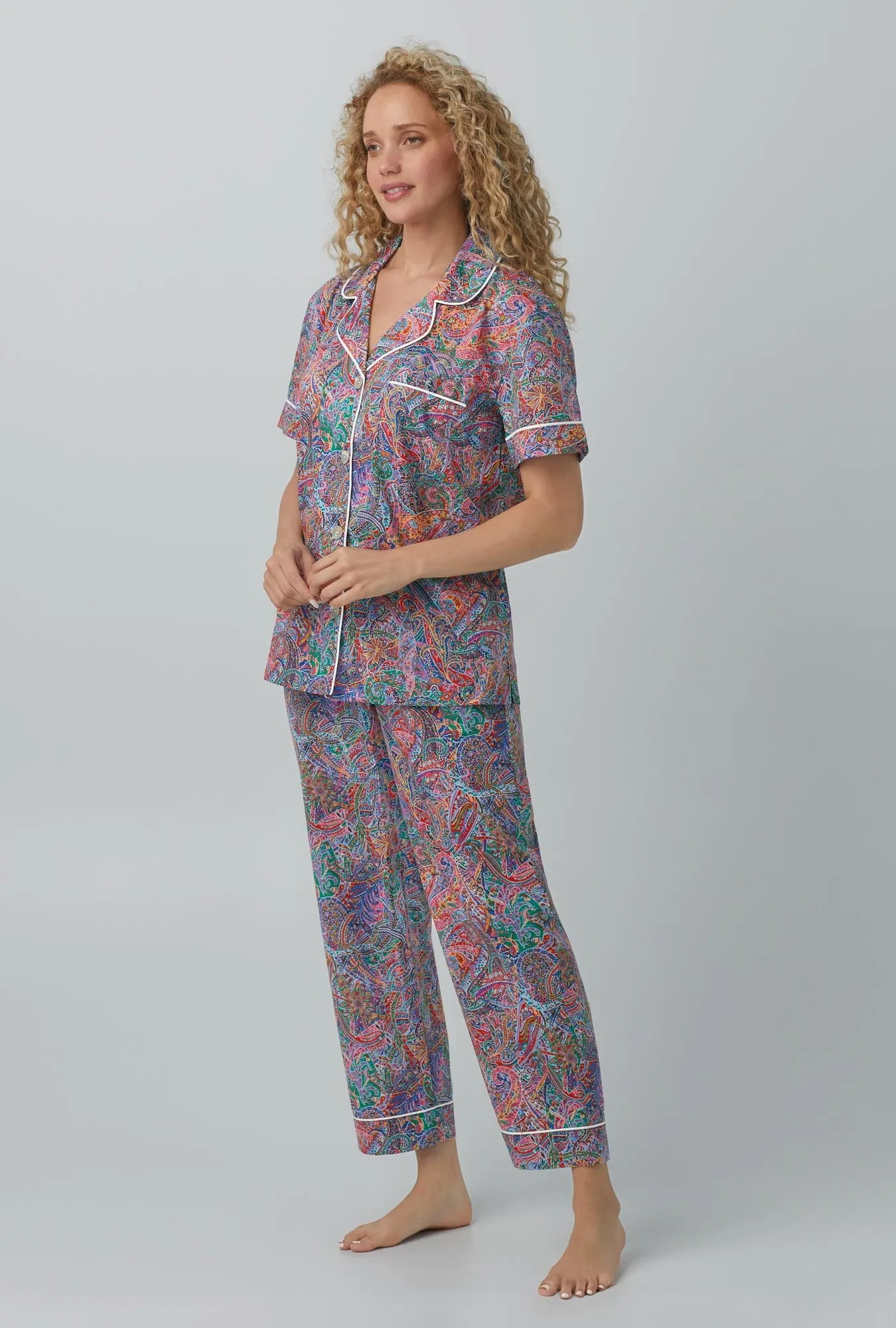 Dana Sharmin Short Sleeve Classic Woven Cotton Tana Lawn® Cropped PJ Set Made with Liberty Fabrics sold by BedHead product image thumbnail 2
