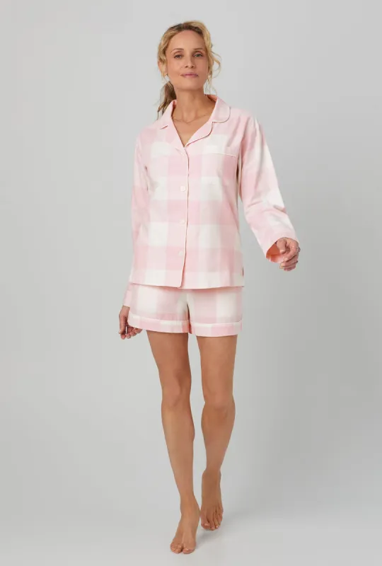 Checking In Long Sleeve Shorty Woven Portuguese Flannel Twill PJ Set sold by BedHead