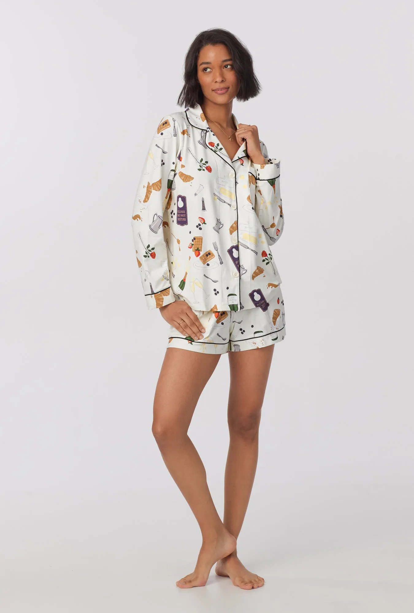 Breakfast In Bed Long Sleeve Classic Stretch Jersey Short PJ Set sold by BedHead
