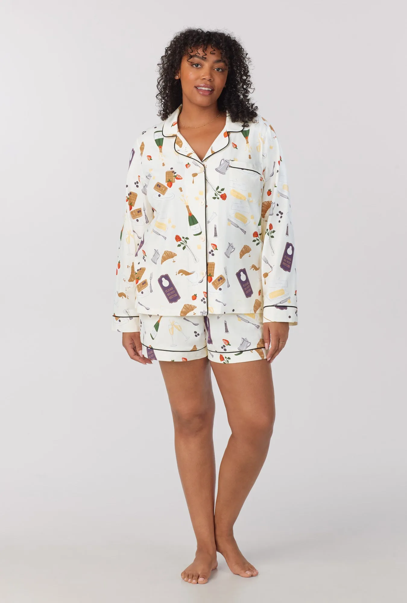 Breakfast In Bed Long Sleeve Classic Stretch Jersey Short PJ Set sold by BedHead product image thumbnail 5