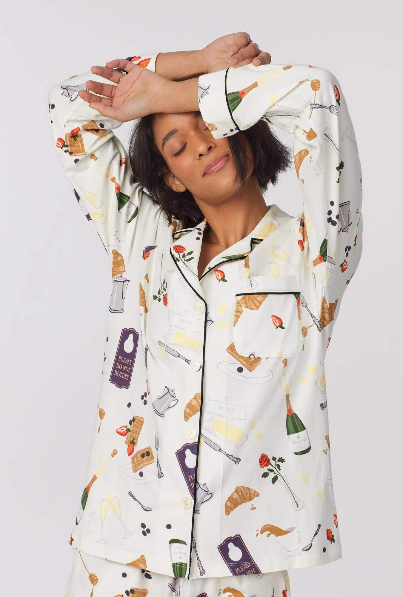 Breakfast In Bed Long Sleeve Classic Stretch Jersey Short PJ Set sold by BedHead product image thumbnail 4