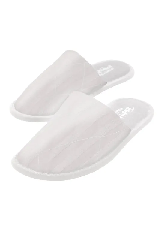 White 3D Stripe French Terry Lined Woven Cotton Unisex Slippers made by BedHead