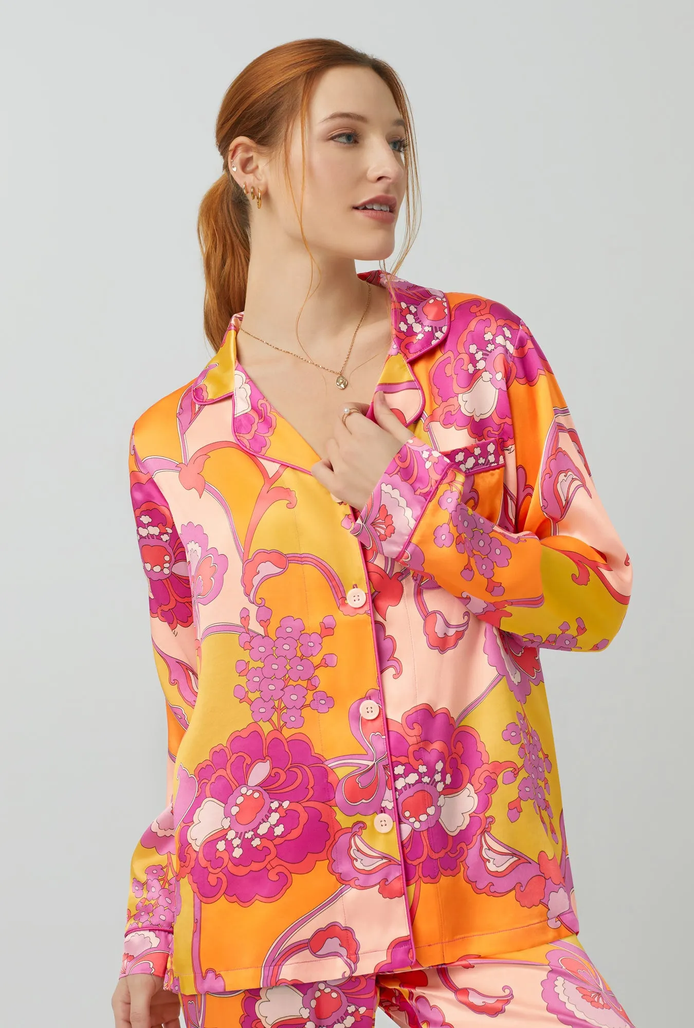 BedHead x Trina Turk Apache Bloom Long Sleeve Classic Washable Silk PJ Set sold by BedHead product image thumbnail 2