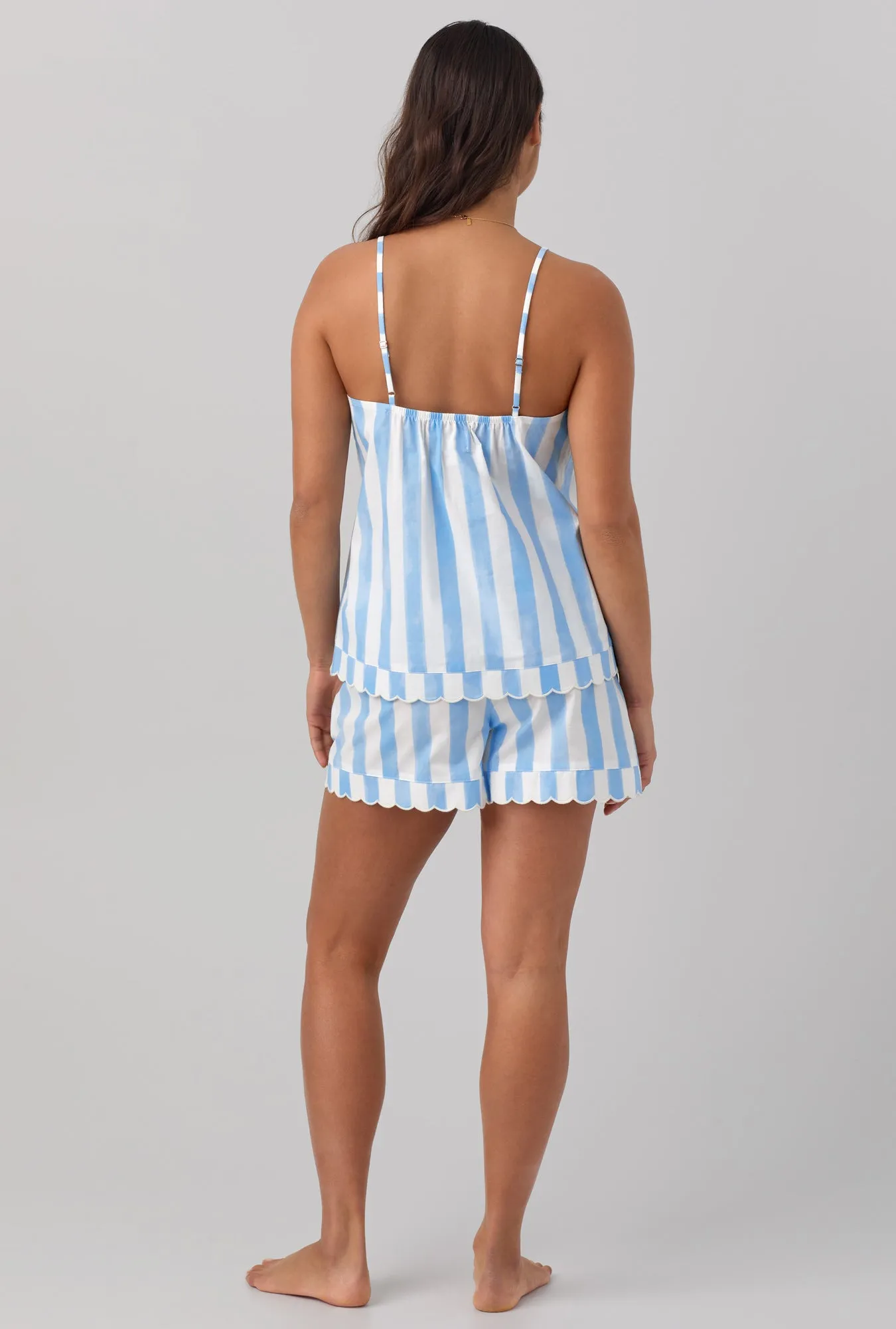 Waterfront Stripe Scallop Cami Woven Cotton Poplin Shorty PJ Set sold by BedHead product image thumbnail 3