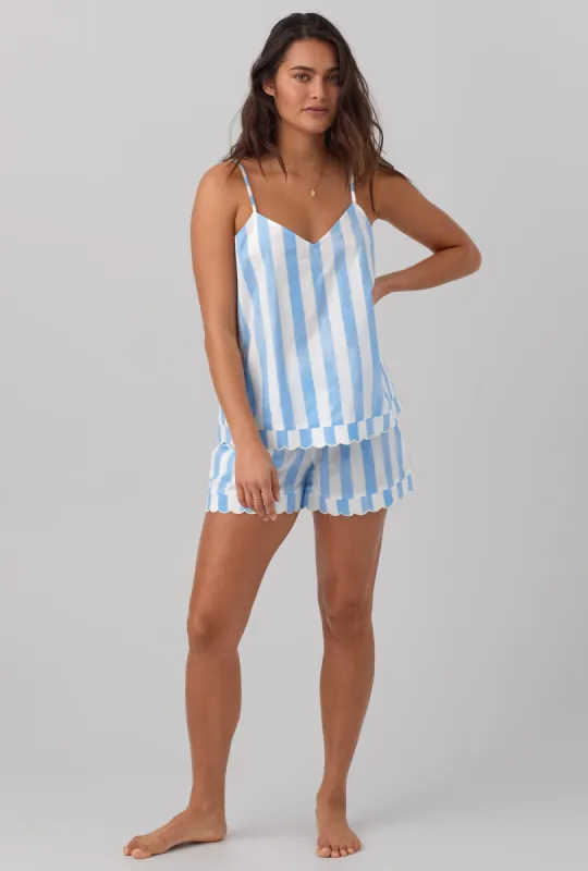 Waterfront Stripe Scallop Cami Woven Cotton Poplin Shorty PJ Set made by BedHead