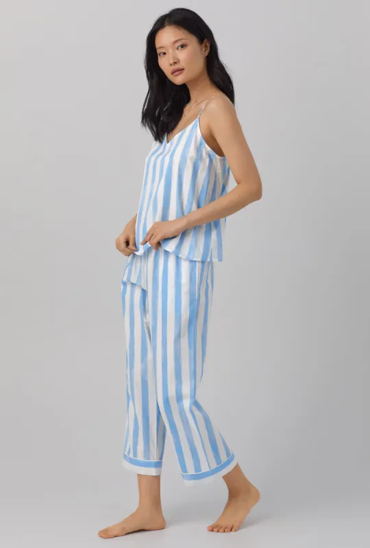 Waterfront Stripe Tank Woven Cotton Poplin Cropped PJ Set sold by BedHead