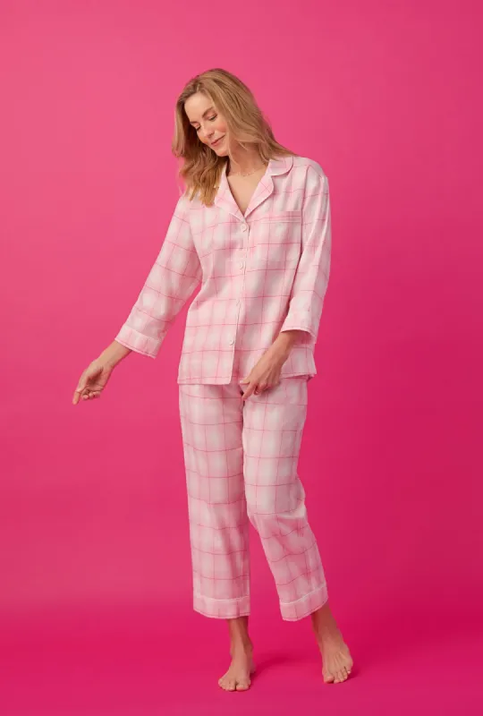 Mountain Plaid 3/4 Sleeve Classic Woven cotton portuguese flannel  Cropped PJ Set sold by BedHead