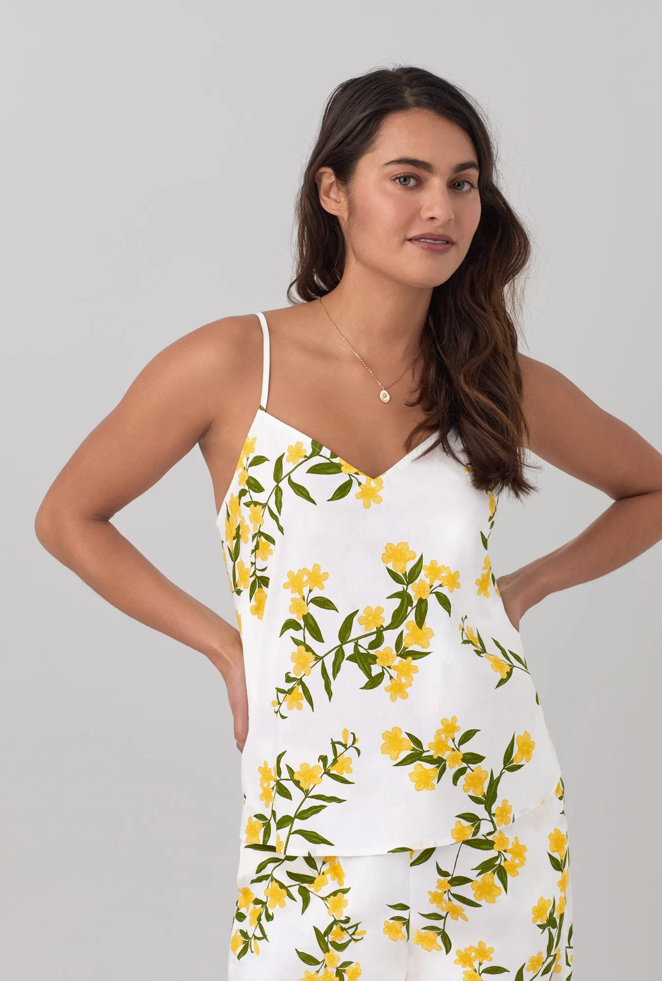 Carolina Jasmine Tank Woven Cotton Poplin Cropped PJ Set sold by BedHead product image thumbnail 4